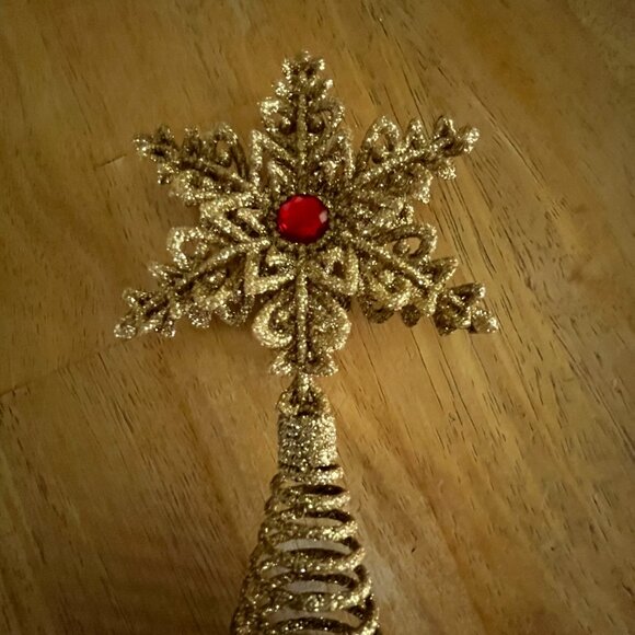 Gold w/ Red Gem 7.4" Star Shaped Tree Topper - Picture 4 of 6